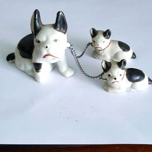 Vintage Mother and 2 puppies all leashed together Made in Japan